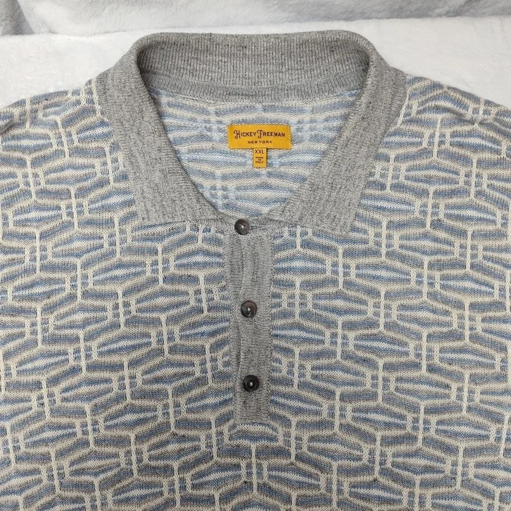Hickey Freeman Sweater Mens 2XL Gray Collared Polo Linen Silk Pullover Work Knit - Picture 3 of 10